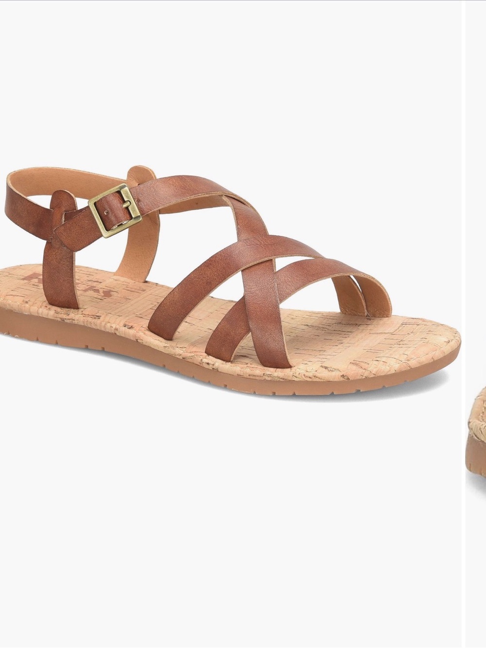Korks Brown Leather Strappy Ankle Sandals Cork Footbed